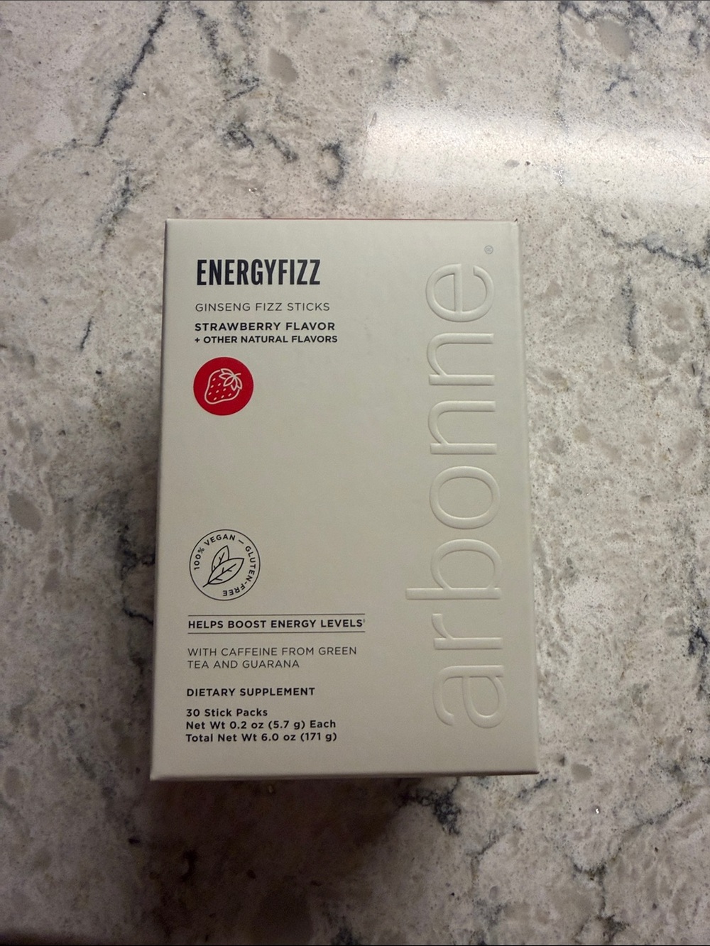 Arbonne EnergyFizz Strawberry Ginseng Fizz Sticks – White with Red Accent
